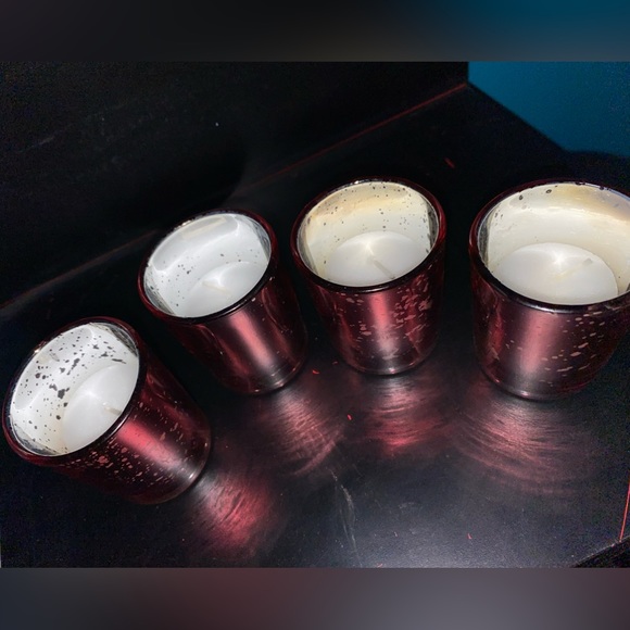 4 Hot Pink Speckled Mini Candle Votives with Brand New Unscented Votive Candles - Picture 4 of 4